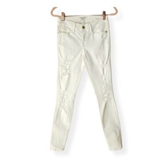 FRAME Distressed White Skinny de Jeanne Jeans - Picture 2 of 9